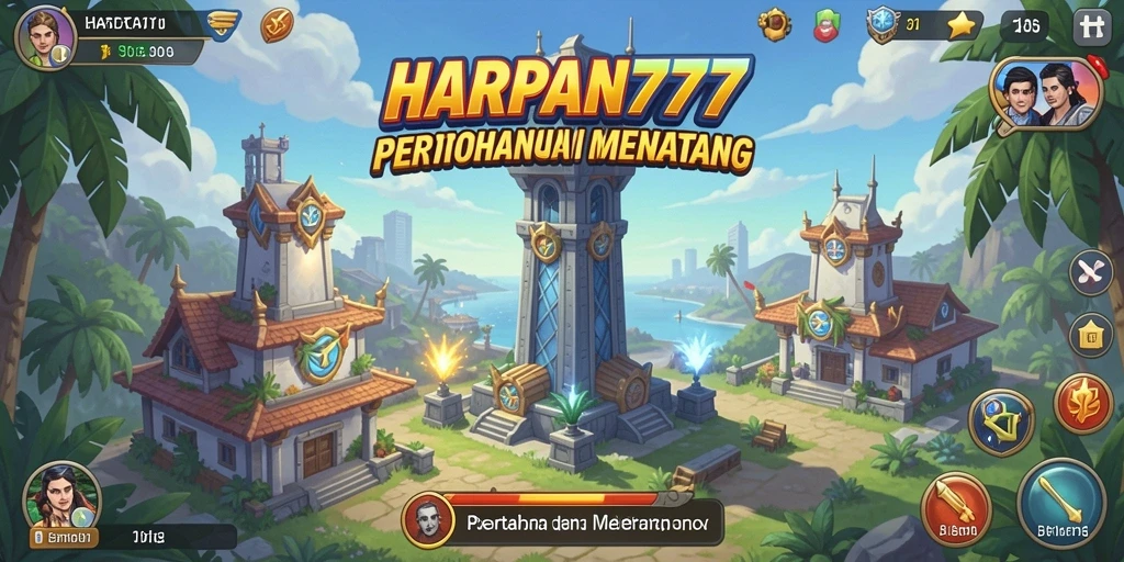 Tangkapan layar menunjukkan pertarungan menara yang intens dalam HARAPAN777.